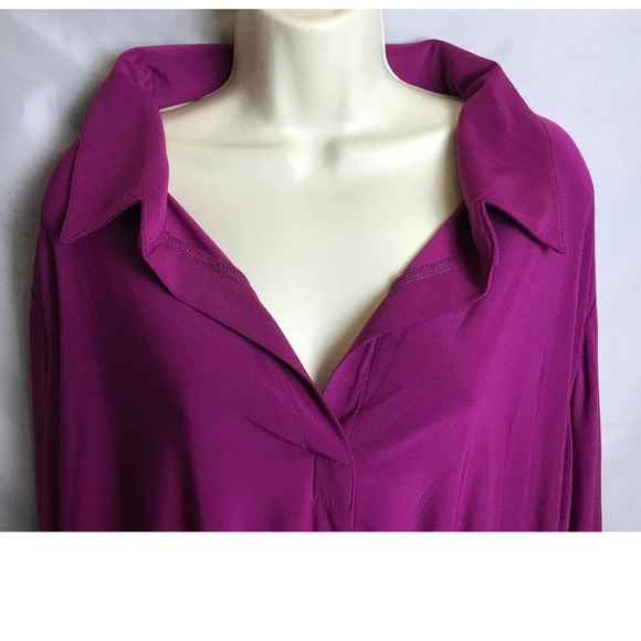 Effortless Style Purple Blouse Womens 3X NWT Collared V Neck LS QVC - Picture 5 of 6